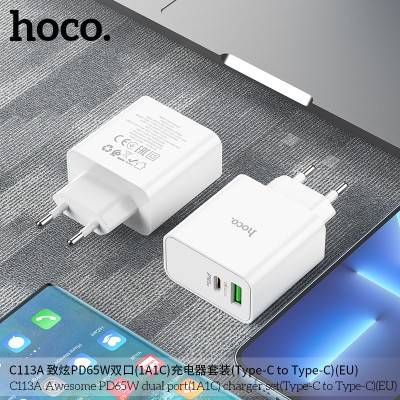 Hoco C113A Cargadores Pd65W+Qc3.0 Con Cable Tipo-C A Tipo-C