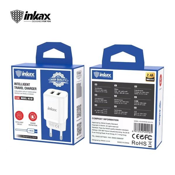 Inkax Hc-02 Cargadores Doble Usb Con Cable Micro Usb