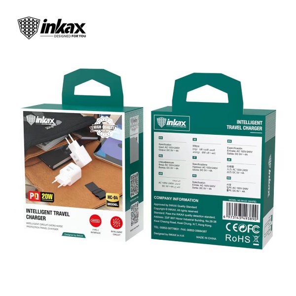 Inkax Hc-04 Cargadores Pd20W Con Cable Tipo-C A Tipo-C