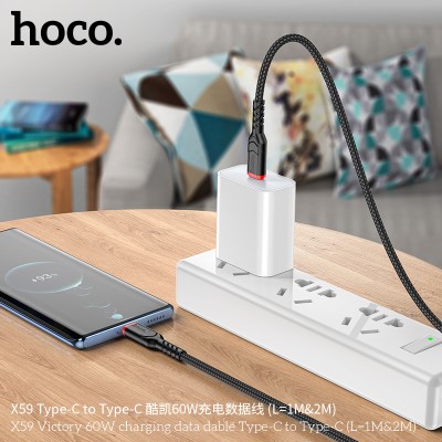 Hoco X59 Cable De Datos De Carga Victory 60W Tipo C A Tipo C Largo 1M