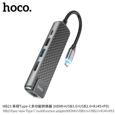 Hoco Hb23 Adaptador Multifunción Vista Facil Tipo-C (Hdmi+Usb3.0+Usb2.0+Rj45+Pd)