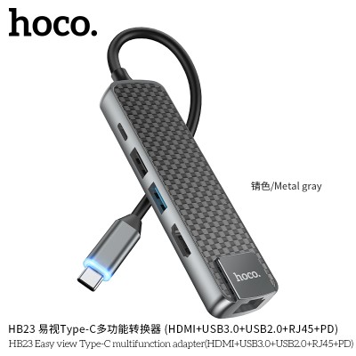 Hoco Hb23 Adaptador Multifunción Vista Facil Tipo-C (Hdmi+Usb3.0+Usb2.0+Rj45+Pd)