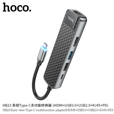 Hoco Hb23 Adaptador Multifunción Vista Facil Tipo-C (Hdmi+Usb3.0+Usb2.0+Rj45+Pd)