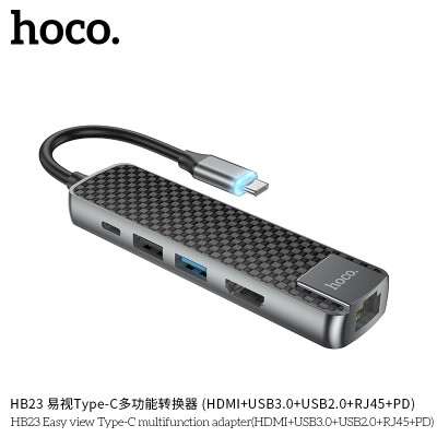 Hoco Hb23 Adaptador Multifunción Vista Facil Tipo-C (Hdmi+Usb3.0+Usb2.0+Rj45+Pd)