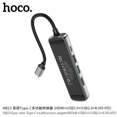 Hoco Hb23 Adaptador Multifunción Vista Facil Tipo-C (Hdmi+Usb3.0+Usb2.0+Rj45+Pd)