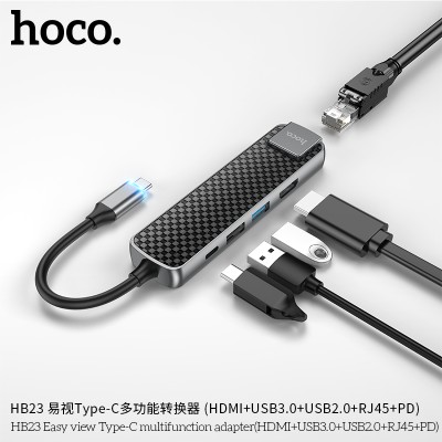 Hoco Hb23 Adaptador Multifunción Vista Facil Tipo-C (Hdmi+Usb3.0+Usb2.0+Rj45+Pd)