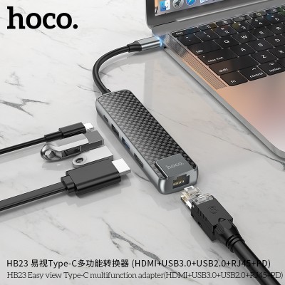 Hoco Hb23 Adaptador Multifunción Vista Facil Tipo-C (Hdmi+Usb3.0+Usb2.0+Rj45+Pd)