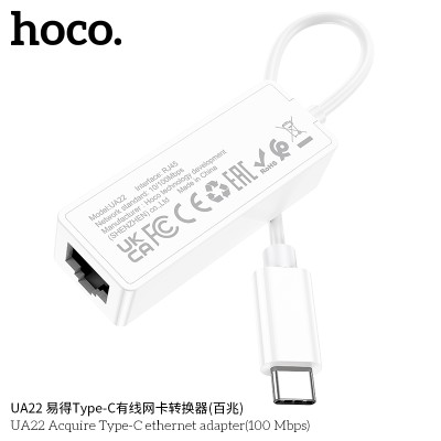 Hoco Ua22 Adaptador Tipo C A Ethernet 100 Mbps Blanco