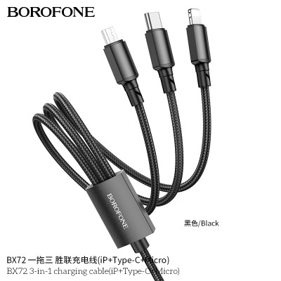 Borofone Bx72 Cable 3 En 1 Ip + Tipo C + Micro A Usb