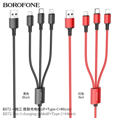 Borofone Bx72 Cable 3 En 1 Ip + Tipo C + Micro A Usb