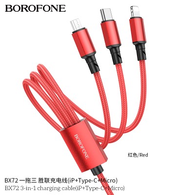 Borofone Bx72 Cable 3 En 1 Ip + Tipo C + Micro A Usb