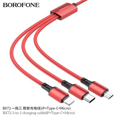 Borofone Bx72 Cable 3 En 1 Ip + Tipo C + Micro A Usb