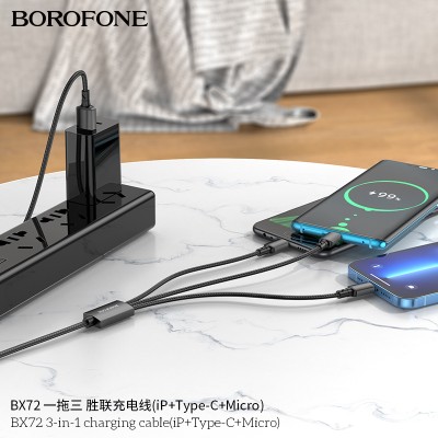 Borofone Bx72 Cable 3 En 1 Ip + Tipo C + Micro A Usb