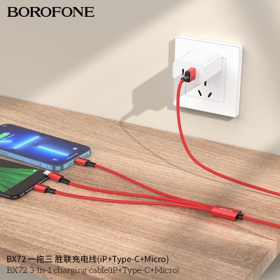 Borofone Bx72 Cable 3 En 1 Ip + Tipo C + Micro A Usb