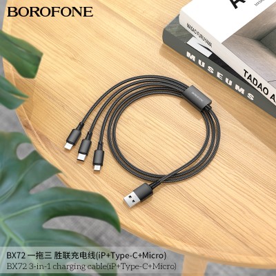 Borofone Bx72 Cable 3 En 1 Ip + Tipo C + Micro A Usb