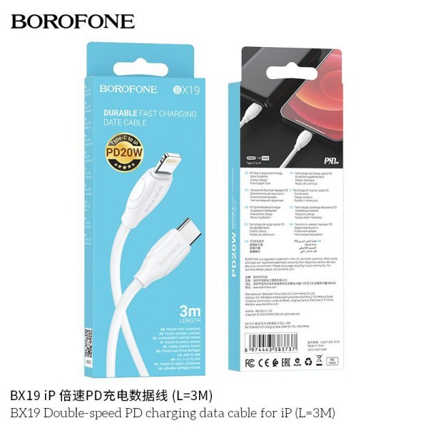 Borofone Bx19 Cable De Datos De Carga Pd De Doble Velocidad Para Ip 3M