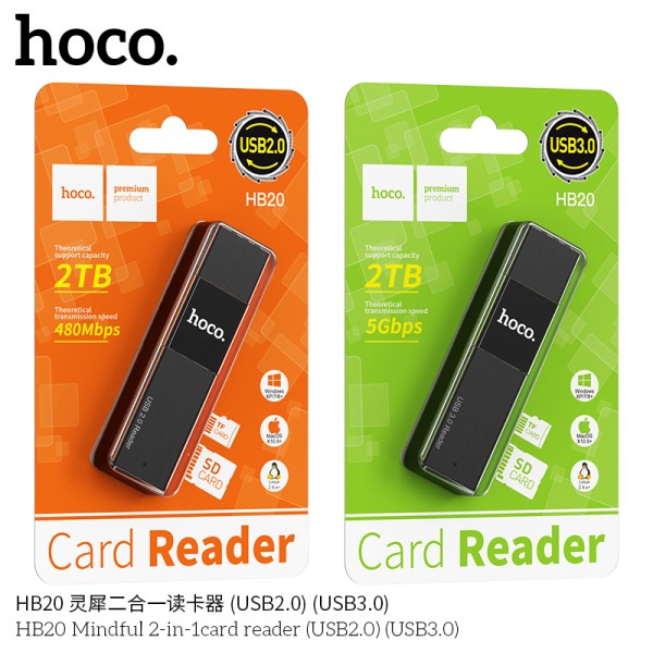 Hoco Hb20 Lector De Tarjetas 2 En 1 Usb 2.0