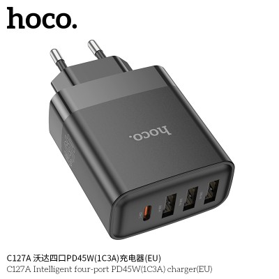 Hoco C127A Cargador de 4 puertos (3 QC3.0 + 1 PD45W)