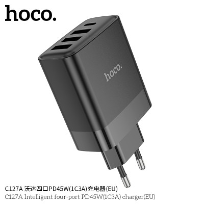 Hoco C127A Cargador de 4 puertos (3 QC3.0 + 1 PD45W)