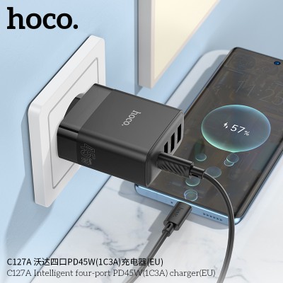 Hoco C127A Cargador de 4 puertos (3 QC3.0 + 1 PD45W)