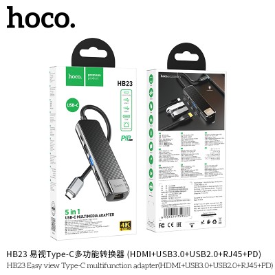 Hoco Hb23 Adaptador Multifunción Vista Facil Tipo-C (Hdmi+Usb3.0+Usb2.0+Rj45+Pd)