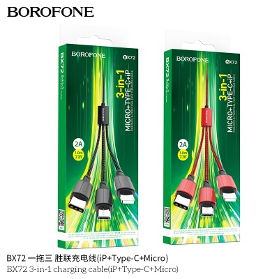 Borofone Bx72 Cable 3 En 1 Ip + Tipo C + Micro A Usb