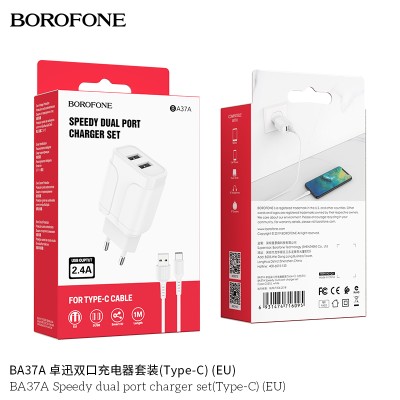 Borofone Ba37A Cargador Rapido Doble Usb Con Cable Tipo-C