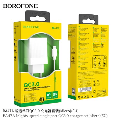 Borofone BA47A Carga Dor Rapido Qc 3.0Con Cable Micro Usb