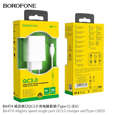 Borofone Ba47A Cargador Rapido Qc 3.0Con Cable Tipo-C