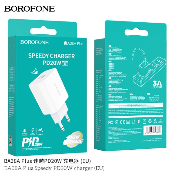 Borofone Ba38A Plus Cargador Enchufe Rapido Pd 20W