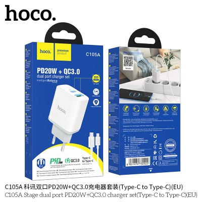 Hoco C105A Cargadores Pd20W+Qc3.0 Con Cable Tipo-C A Tipo-C