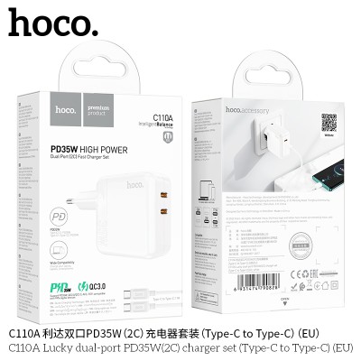 Hoco C110A Cargador Pd35W Doble Usb C Con Cable Tipo-C